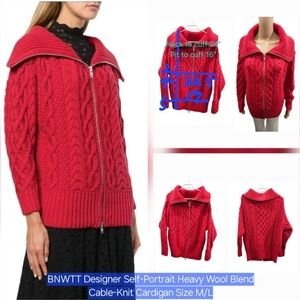 BNWTT Designer Self-Portrait Heavy Wool Blend Cable-Knit Cardigan Size M/L